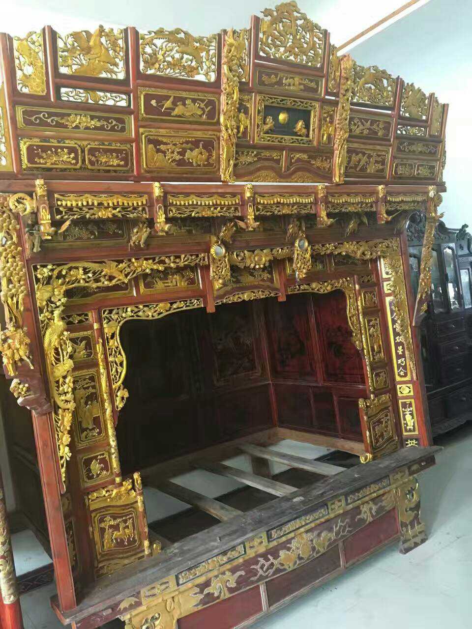 民俗怀旧老床老千工床描金床雕工床手工雕刻床老架子床古董收藏床