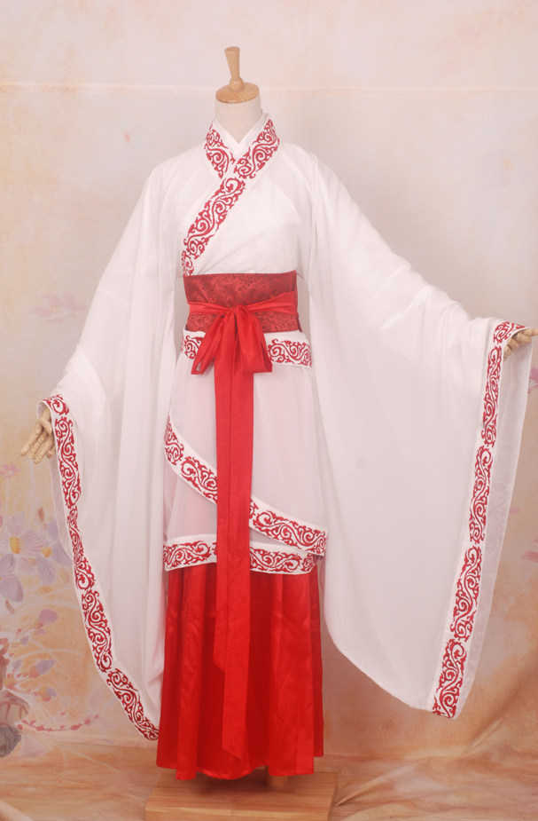 独家设计汉服红色绣花领口雪纺双绕短曲裾4件套全新定制特价有货