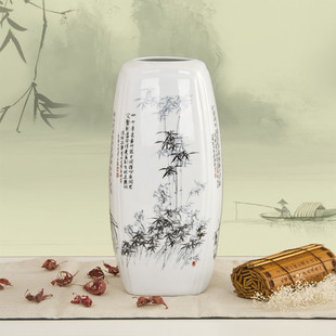 景德镇陶瓷工艺品简约现代摆件 饰品 梅兰竹菊方形花瓶花插客厅装