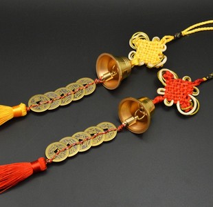 铜制黄穗五帝钱铜钱葫芦铜铃铛挂件古钱风铃挂件家居中国结五钱帝