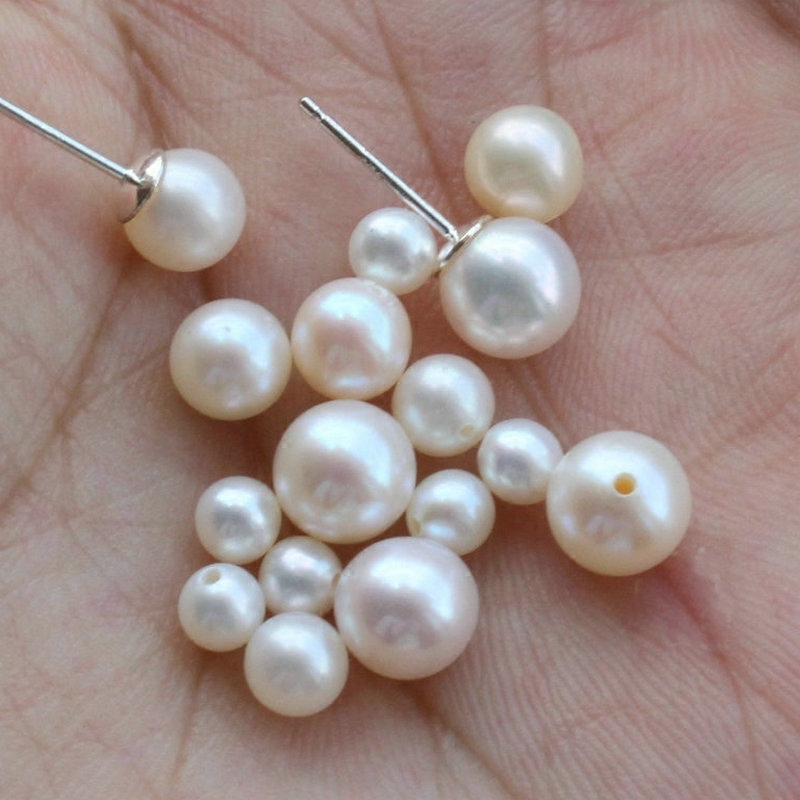 半孔珍珠  天然淡水圆珍珠散珠子 diy手作 耳钉饰品配件 配饰材料