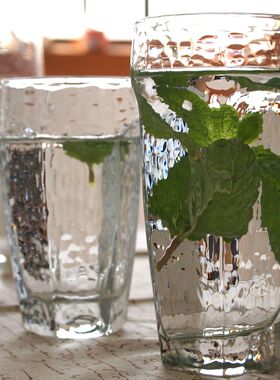 日式锤纹杯玻璃水杯果汁杯 奶茶杯 啤酒杯 耐热茶杯ZAKKA