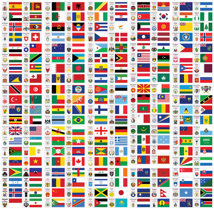 矢量设计素材 200个世界各国国家国旗盾形纹章图案 eps格式