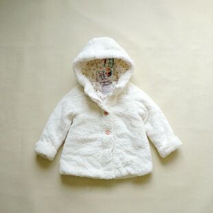 换季特价女孩棉袄 冬季新款法单精致女童白色短毛绒外套保暖棉衣