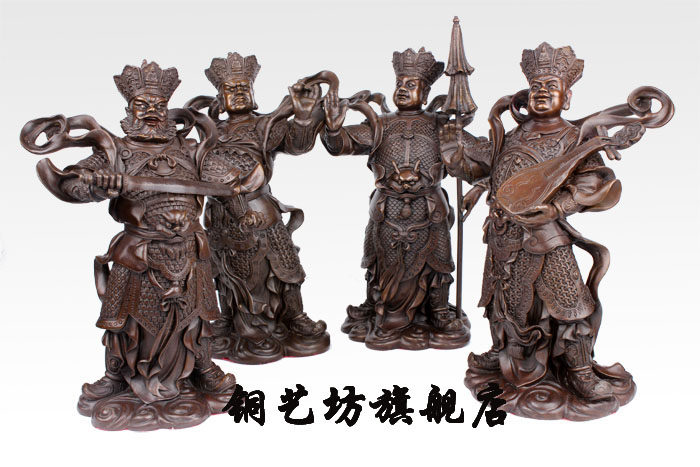 纯铜四大金刚摆件家居客厅工艺品四大天王风调雨顺金刚护法铜像