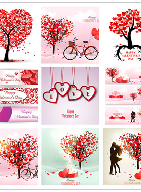 A2423矢量情人节婚礼爱情树海报横幅请柬背景元素图案 AI设计素材