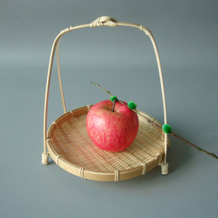 竹编吊篮茶道收纳篮子 手工可拆卸盛物竹篮 水果盘茶点心篮干果篮