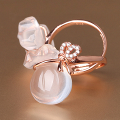 Ice pink Crystal rings jewelry ROSE QUARTZ ring money bags ladies open design customer benefits