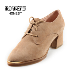 He Chenghang and laqiu winter new fashion scrub Sheepskin strap women's shoes dark pointy shoes 0820047