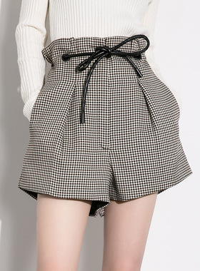 Ayuko 新品 经典千鸟格高腰显瘦阔腿短裤 F2891