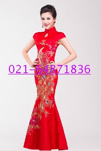 年会服装出租 礼服旗袍租赁 走秀服装摄影写真服装 长款丝绒旗袍