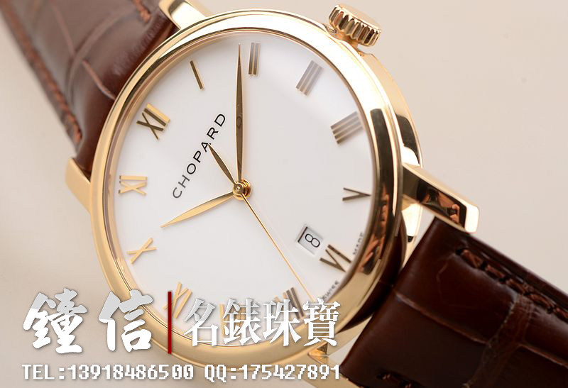 已售出【98新】萧邦黄金大三针日历自动机械皮带男表161278-0001