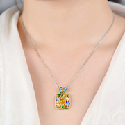 Thai female pendant 925 Silver cloisonne inlaid natural stones burning blue-original silver jewelry pendant