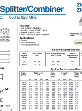 800-920MHz 射频一分四功分器 代替 ZN4PD-920  Mini-Circuits