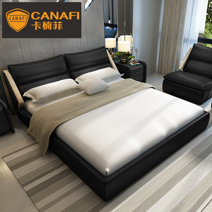 卡楠菲皮床真皮床软包床1.8米皮艺床双人床现代简约储物时尚婚床