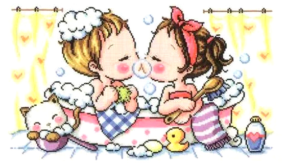 小小鱼DMC绣线 SODA系列G57浴室亲亲甜蜜精准印花十字绣卡通套件