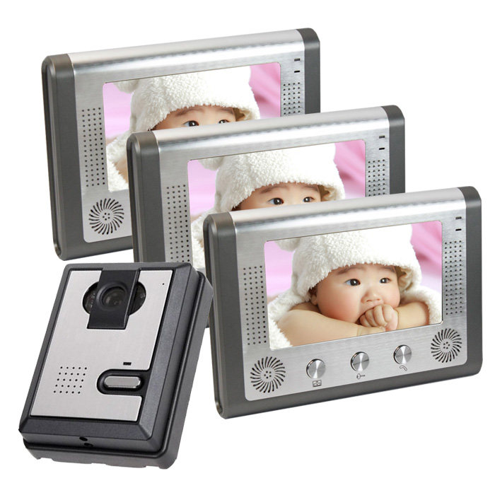 别墅彩色可视门铃家用楼宇办公室门禁对讲一拖三7寸显示屏可开锁