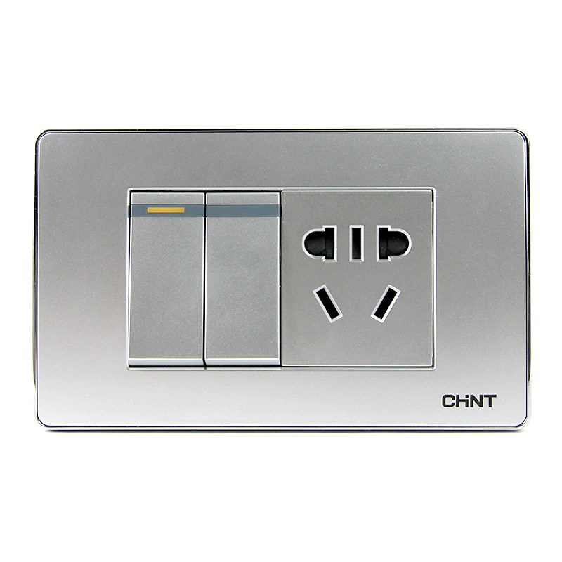 正泰电工开关插座5F太空银色 小二开双控一插 小2开1插 118型小盒