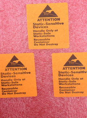 现货警示标贴纸 ATTENTION防静电贴纸 标签纸 橘色签纸100贴5元