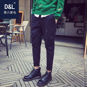 2016春秋季新款漆点男士黑色裤子哈伦裤青少年休闲裤男修身小脚潮