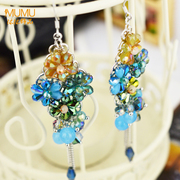 Mu-Mu-temperament female long Bohemian crystal jewelry earrings earrings ear fall flower tassels z15