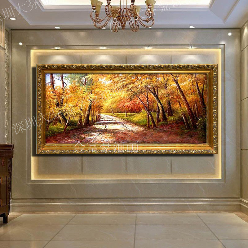 手绘有框欧式招财《黄金大道》风景油画客厅办公室会所酒店挂画