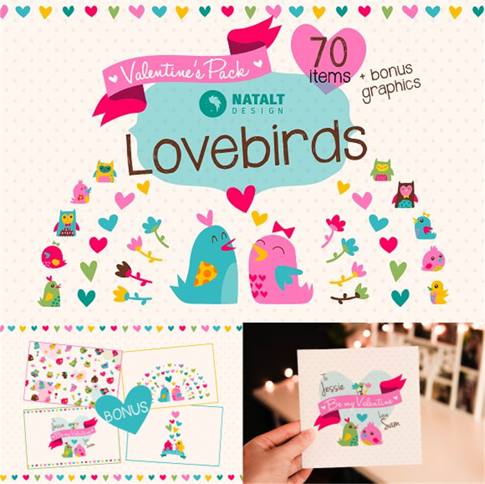 A1239矢量可爱小鸟浪漫情人节LOGO爱心水印插画 AI设计素材含PNG