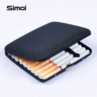 高档男士 超薄金属黑色磨砂烟盒不锈钢个性 翻盖香於自动烟夹 20支装