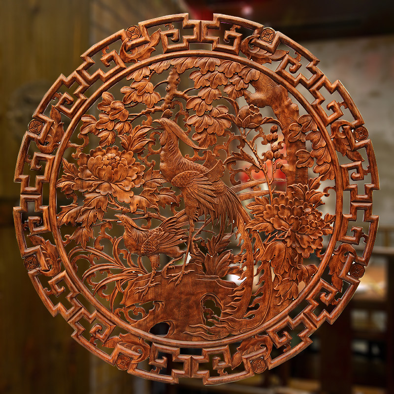东阳木雕刻工艺品 墙壁挂件装饰原木中式背景墙实木 金鸡牡丹120|ruв категории Домашний быт, резьба, резьба по дереву - от Buy2taobao.com для оказания профессиональной услуги покупки агента Taobao