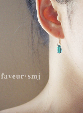 faveur美国14k注金的蓝绿色耳环