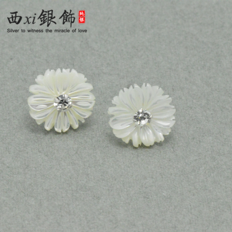 纯银韩国贝壳山茶花礼物养耳洞