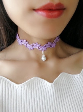choker流萤日系渐变刺绣珍珠项链