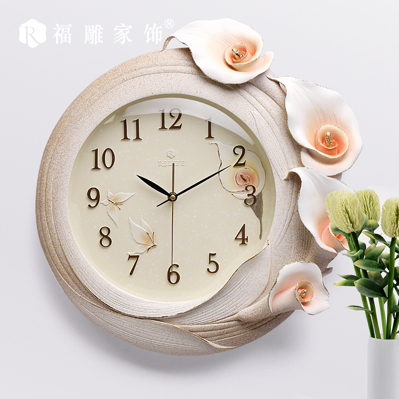 清仓/福雕家饰现代创意浮雕钟表欧式客厅壁挂钟时钟静音石英钟大