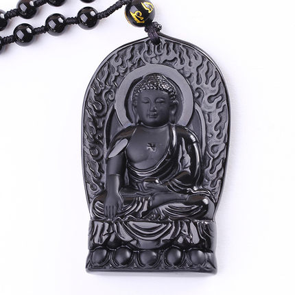 卜安堂开光天然磨砂黑曜石释迦摩尼佛大号阿弥陀佛吊坠