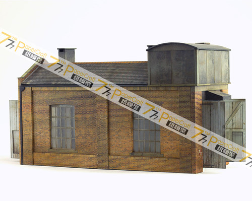 HOOO火车建筑场景机车库纸模型