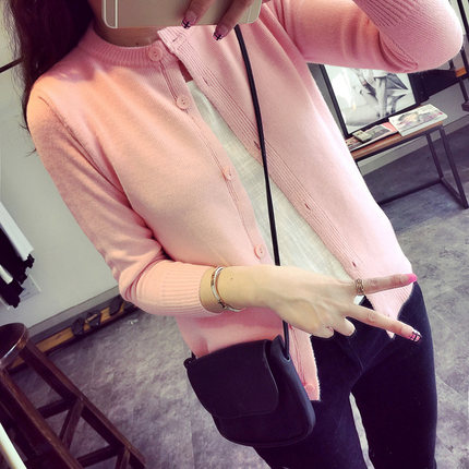 <em>倩君宽松甜美针织</em>衫女秋季新款圆领<em>糖果</em>毛衣女