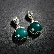 Very original Thai Thai silver jewelry 925 Silver Stars exaggerated green agate earrings hypoallergenic earrings