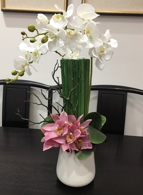 软装别墅会所整体花艺白色蝴蝶兰