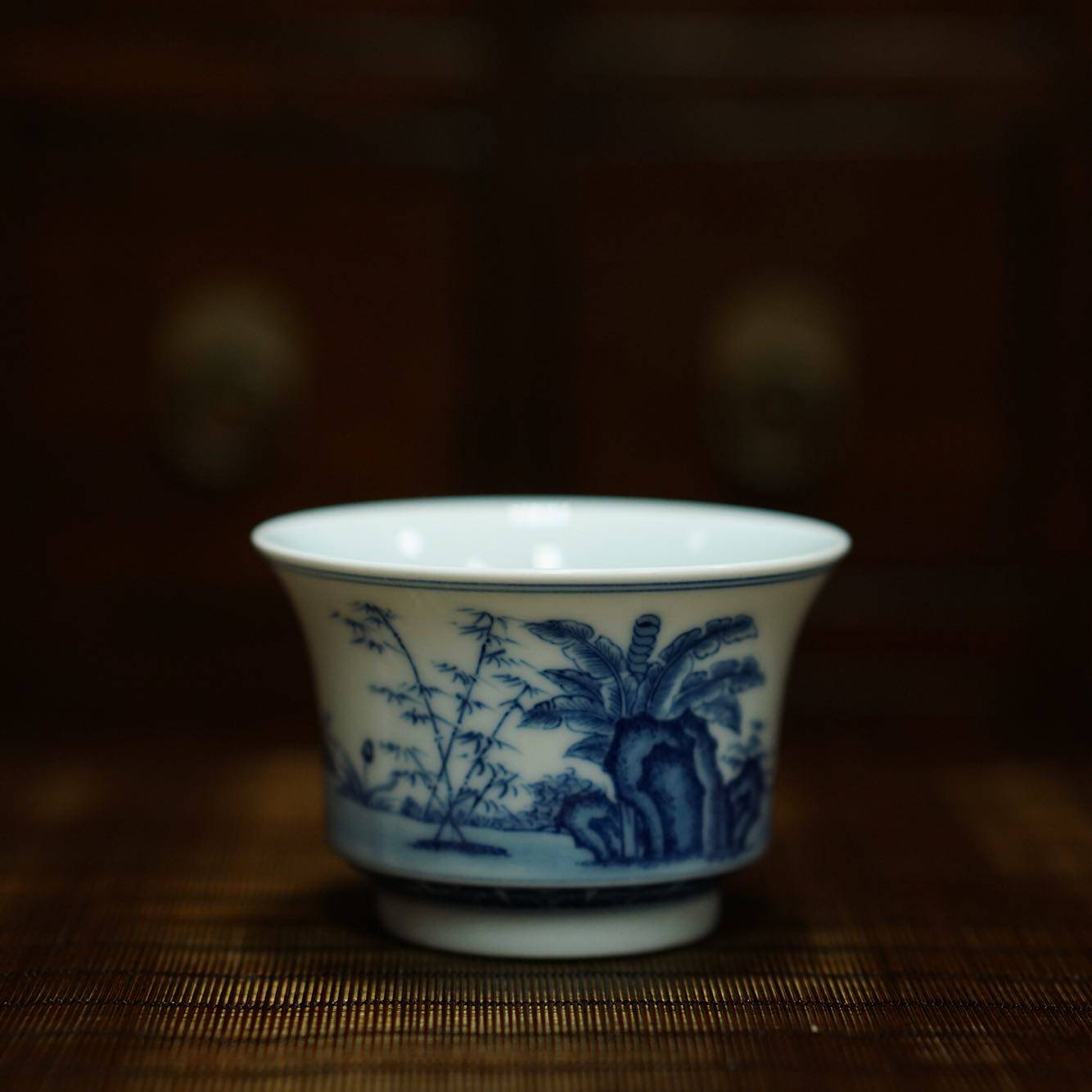 宝玑楼纯手工手绘青花品杯 奇石芭蕉 景德镇手工茶杯 画工精致