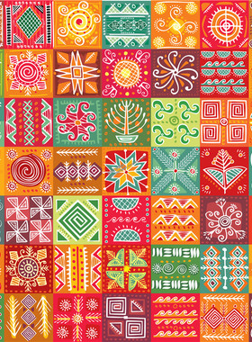 A0245矢量彩色异域民族部落风格纹饰图案 AI设计素材