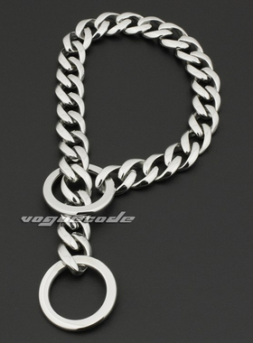 亮银色时尚豪华钛钢狗项圈 P链训狗链 U链狗颈链 包邮 宠物项圈