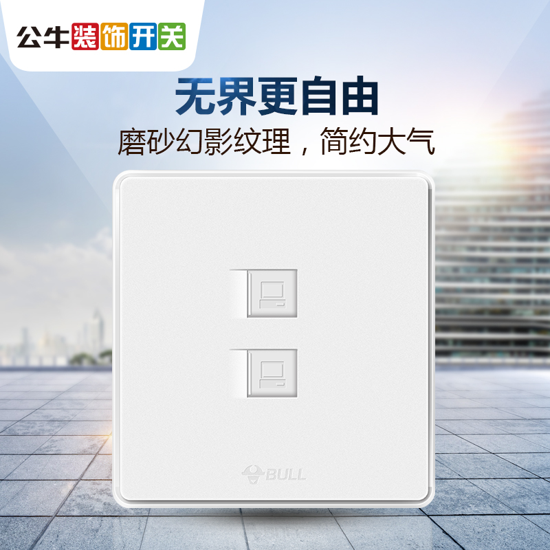 公牛双网线插座二位墙壁86型宽带信息双电脑双网口网络面板G18白