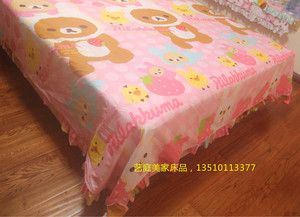 全棉卡通小熊床单带花边  粉色圆点大草莓 可订做