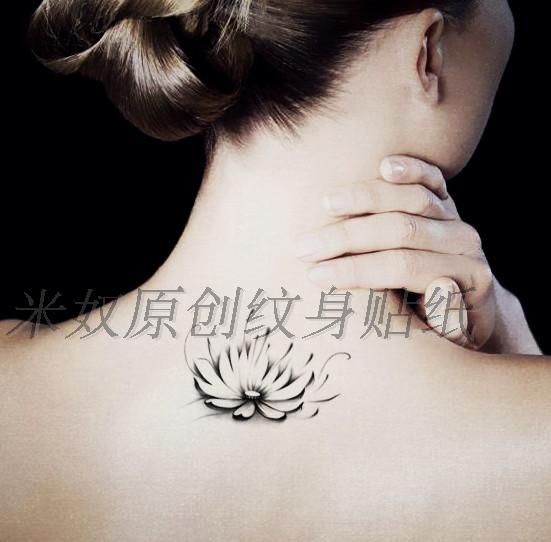 米奴仙气水墨莲花纹身贴防水女持久荷花纹身贴女脖子定制图案清新