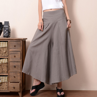 清仓捡漏夏装新款韩版大码女装棉麻阔亚麻不规则长裙裤九分宽腿裤