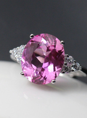 蛋形粉碧玺戒指女开口指环日韩