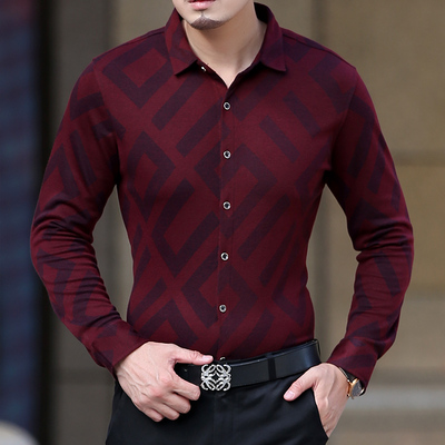 柒牌男装正品秋季长袖衬衫中年男士纯棉休闲格