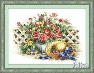 十字绣高清彩色印刷图纸花卉HH094午后约会6951cross stitch
