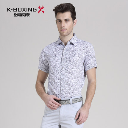 劲霸短袖衬衫 夏季男士修身天丝衬衣 短袖印花商务衬衫|CDCU2223