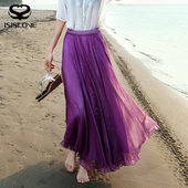 雪纺半身裙中长款长裙大摆裙女士夏季显瘦拖地沙滩百褶仙女裙正品
